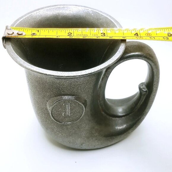 Vintage Pewter Pitcher Mug 5" Tankard Horn Stein Cup Monogrammed 'J' Marked - Picture 12 of 13